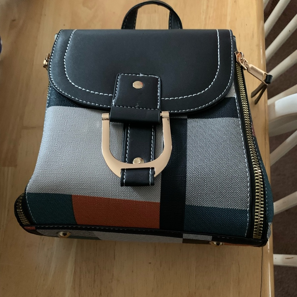 Orange, Blue, Black, and Grey Crossbody Bag